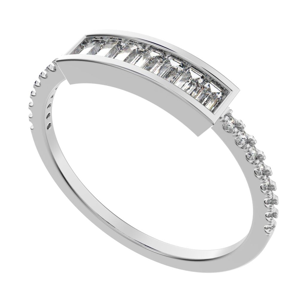 0.47Ct Baguette Cut Simulated Clear Diamond Channel Horizontal bar pave Stackable light 14K / 18K Solid White Gold everyday wedding band