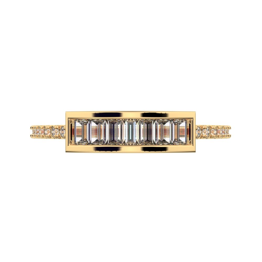 0.47Ct Baguette Cut Simulated Clear Diamond Channel Horizontal bar pave Stackable light 14K / 18K Solid Yellow Gold everyday wedding band