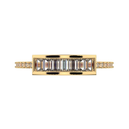 0.47Ct Baguette Cut Simulated Clear Diamond Channel Horizontal bar pave Stackable light 14K / 18K Solid Yellow Gold everyday wedding band