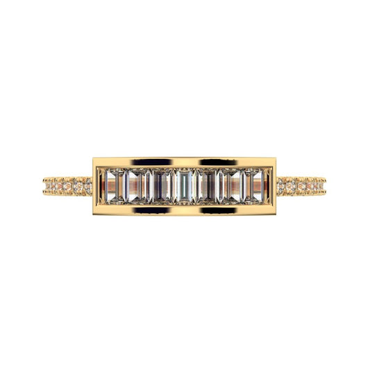 0.47Ct Baguette Cut Simulated Clear Diamond Channel Horizontal bar pave Stackable light 14K / 18K Solid Yellow Gold everyday wedding band