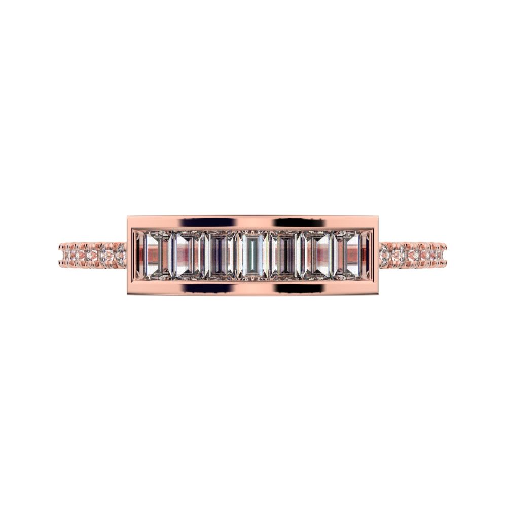 0.47Ct Baguette Cut Simulated Clear Diamond Channel Horizontal bar pave Stackable light 14K / 18K Solid Rose Gold everyday wedding band