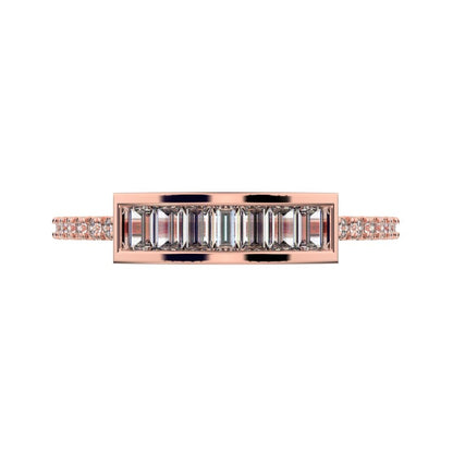 0.47Ct Baguette Cut Simulated Clear Diamond Channel Horizontal bar pave Stackable light 14K / 18K Solid Rose Gold everyday wedding band