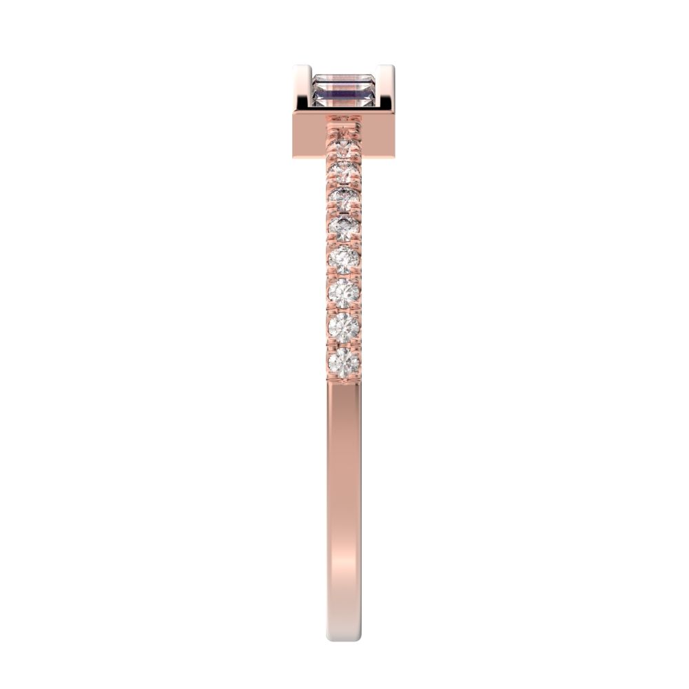 0.47Ct Baguette Cut Simulated Clear Diamond Channel Horizontal bar pave Stackable light 14K / 18K Solid Rose Gold everyday wedding band