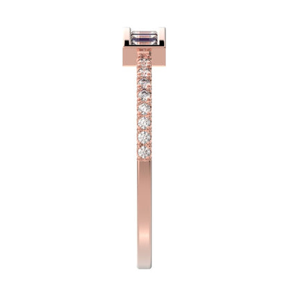 0.47Ct Baguette Cut Simulated Clear Diamond Channel Horizontal bar pave Stackable light 14K / 18K Solid Rose Gold everyday wedding band
