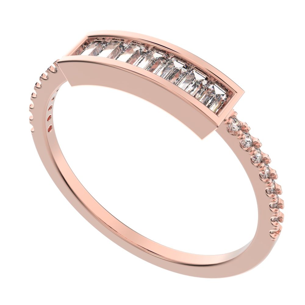 0.47Ct Baguette Cut Simulated Clear Diamond Channel Horizontal bar pave Stackable light 14K / 18K Solid Rose Gold everyday wedding band