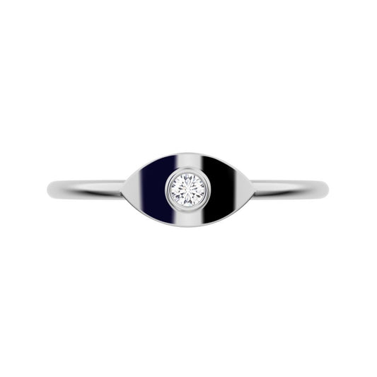 0.03 ct Round Cut Moissanite dainty Minimalist eye bezel Marquise Light Timeless 14K / 18K Solid White Gold everyday ring