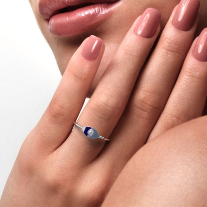 0.03 ct Round Cut Simulated Clear Diamond dainty Minimalist eye bezel Marquise Light Timeless 14K / 18K Solid White Gold everyday ring