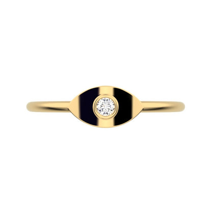 0.03 ct Round Cut Moissanite dainty Minimalist eye bezel Marquise Light Timeless 14K / 18K Solid Yellow Gold everyday ring