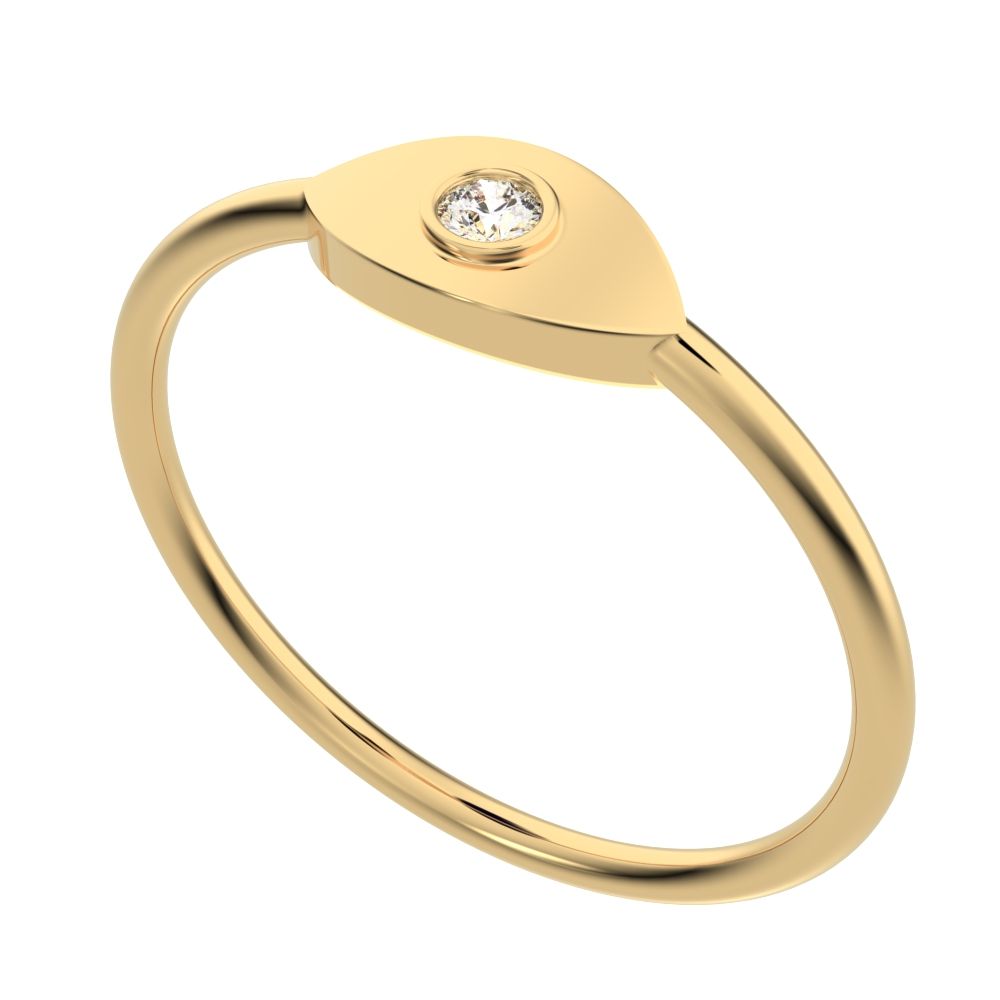 0.03 ct Round Cut Simulated Clear Diamond dainty Minimalist eye bezel Marquise Light Timeless 14K / 18K Solid Yellow Gold everyday ring