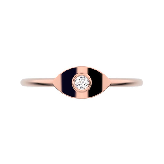 0.03 ct Round Cut Moissanite dainty Minimalist eye bezel Marquise Light Timeless 14K / 18K Solid Rose Gold everyday ring