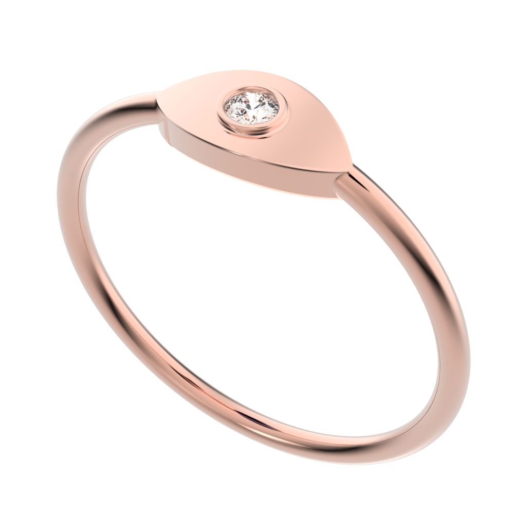 0.03 ct Round Cut Simulated Clear Diamond dainty Minimalist eye bezel Marquise Light Timeless 14K / 18K Solid Rose Gold everyday ring