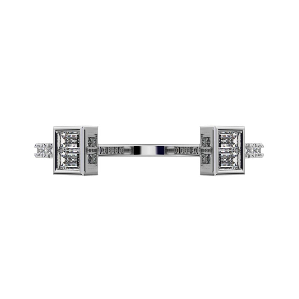 0.32Ct Baguette Cut Simulated Clear Diamond adjustable Stackable square Light Toi et Moi 14K / 18K Solid White Gold everyday wedding band