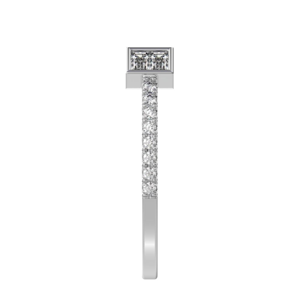 0.32Ct Baguette Cut Simulated Clear Diamond adjustable Stackable square Light Toi et Moi 14K / 18K Solid White Gold everyday wedding band