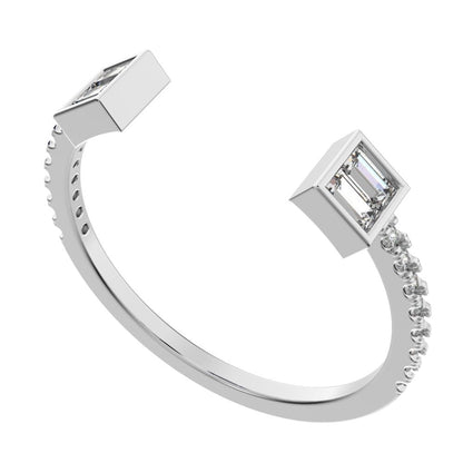 0.32Ct Baguette Cut Simulated Clear Diamond adjustable Stackable square Light Toi et Moi 14K / 18K Solid White Gold everyday wedding band
