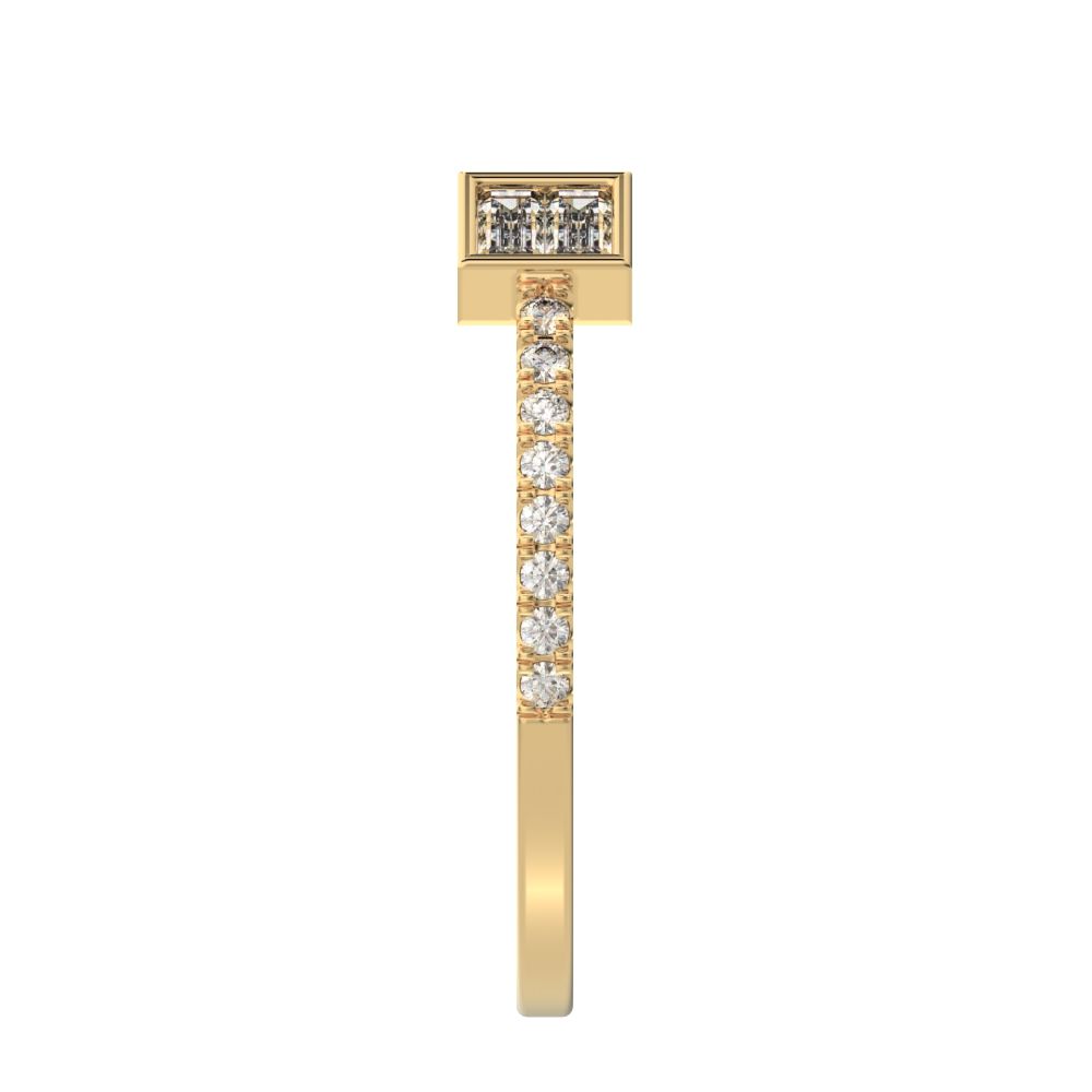 0.32Ct Baguette Cut Simulated Clear Diamond dainty adjustable Stackable square Toi et Moi 14K / 18K Solid Yellow Gold everyday wedding band