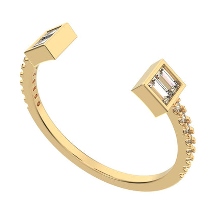 0.32Ct Baguette Cut Simulated Clear Diamond dainty adjustable Stackable square Toi et Moi 14K / 18K Solid Yellow Gold everyday wedding band