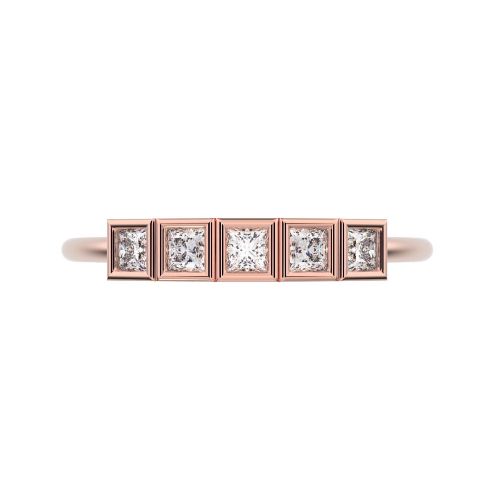 0.3 ct Princess Cut Simulated Clear Diamond dainty Stackable Minimalist bezel Half Eternity 14K / 18K Solid Rose Gold everyday wedding band