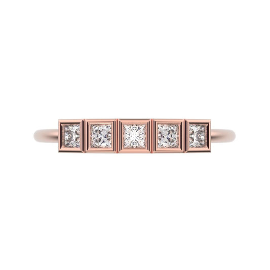 0.3 ct Princess Cut Simulated Clear Diamond dainty Stackable Minimalist bezel Half Eternity 14K / 18K Solid Rose Gold everyday wedding band
