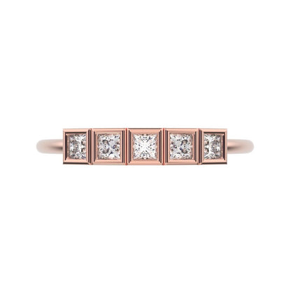 0.3 ct Princess Cut Moissanite dainty Stackable Minimalist bezel Half Eternity 14K / 18K Solid Rose Gold everyday wedding band