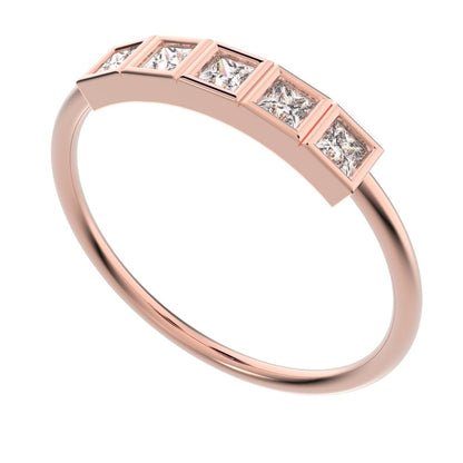 0.3 ct Princess Cut Moissanite dainty Stackable Minimalist bezel Half Eternity 14K / 18K Solid Rose Gold everyday wedding band