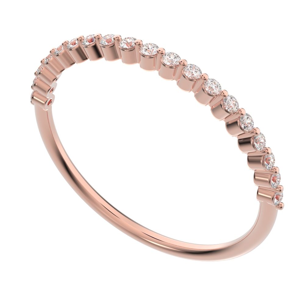 0.19 ct Round Cut Moissanite dainty Minimalist Stackable Arrow Half Eternity 14K / 18K Solid Rose Gold everyday wedding band