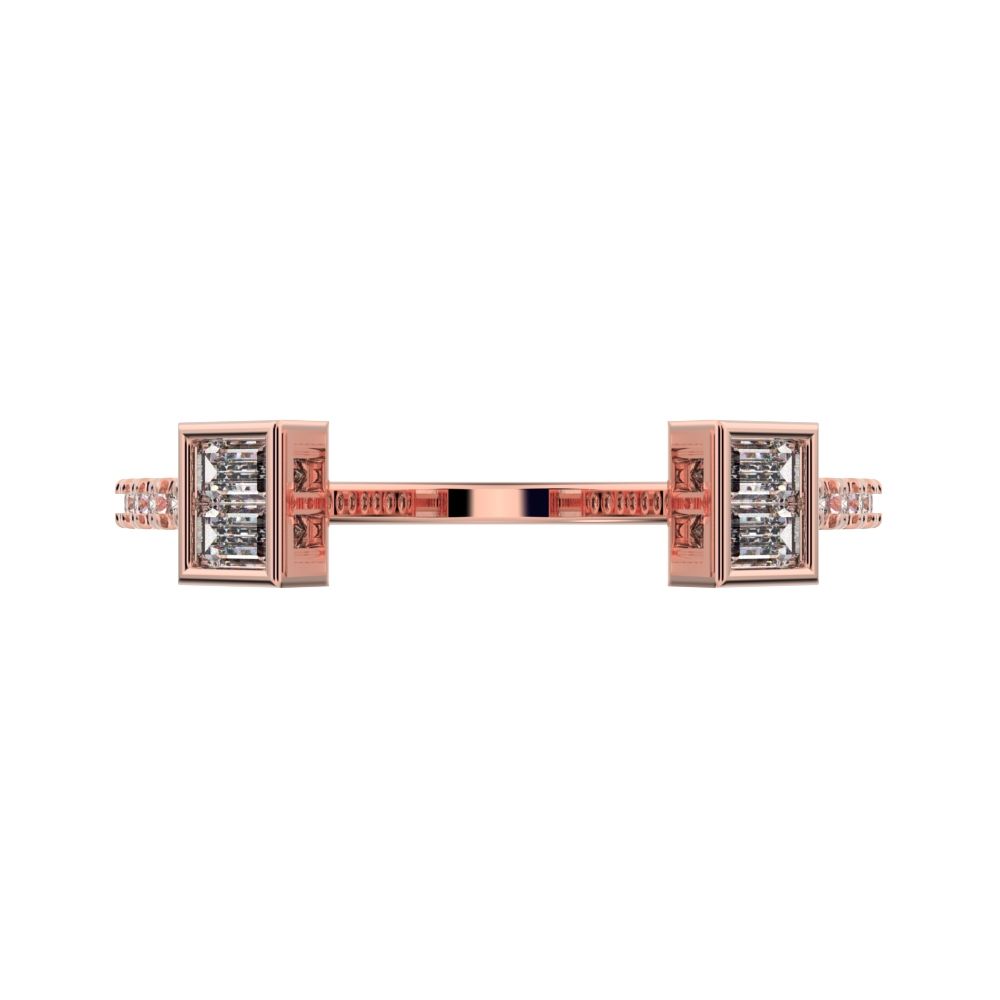 0.32Ct Baguette Cut Simulated Clear Diamond adjustable Stackable square Light Toi et Moi 14K / 18K Solid Rose Gold everyday wedding band