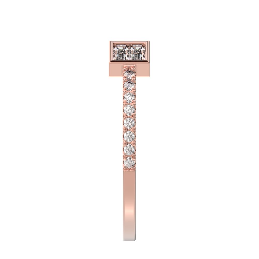 0.32Ct Baguette Cut Simulated Clear Diamond adjustable Stackable square Light Toi et Moi 14K / 18K Solid Rose Gold everyday wedding band