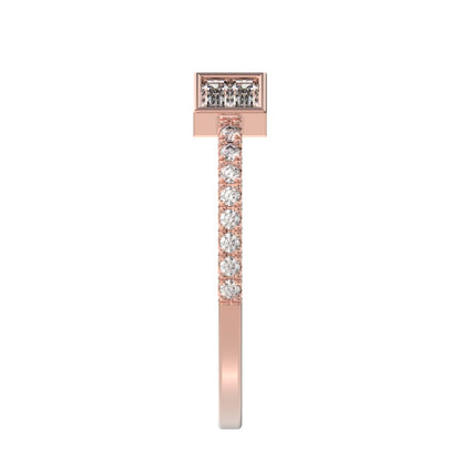 0.32Ct Baguette Cut Simulated Clear Diamond adjustable Stackable square Light Toi et Moi 14K / 18K Solid Rose Gold everyday wedding band