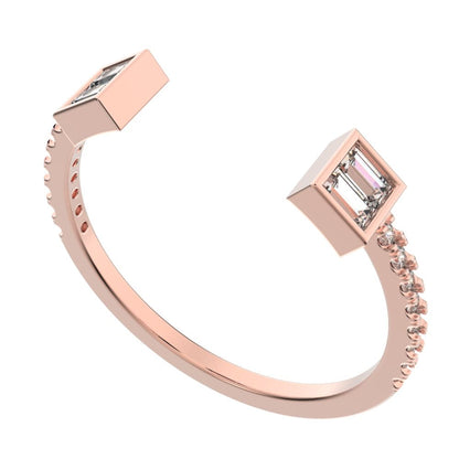 0.32Ct Baguette Cut Simulated Clear Diamond adjustable Stackable square Light Toi et Moi 14K / 18K Solid Rose Gold everyday wedding band