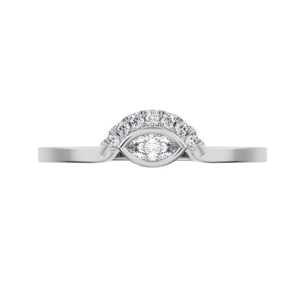 0.1525Ct Marquise Cut Simulated Clear Diamond Minimalist Stackable eye curved arc light 14K / 18K Solid White Gold everyday wedding band