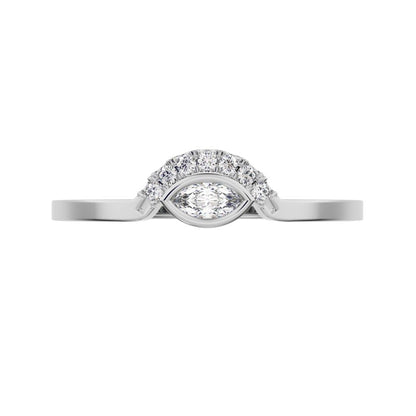 0.1525 ct Marquise Cut Moissanite dainty Minimalist Stackable eye curved arc light 14K / 18K Solid White Gold everyday wedding band
