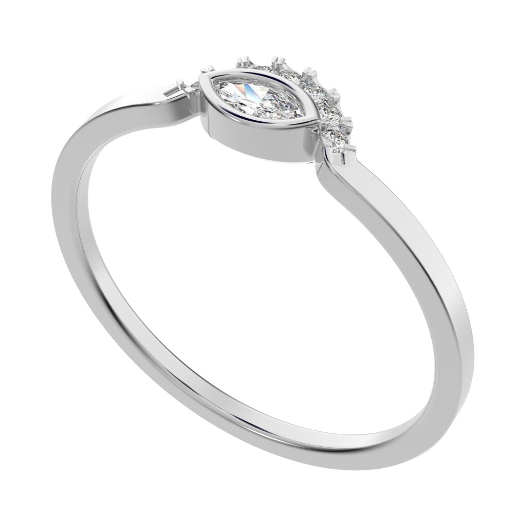 0.1525 ct Marquise Cut Moissanite dainty Minimalist Stackable eye curved arc light 14K / 18K Solid White Gold everyday wedding band