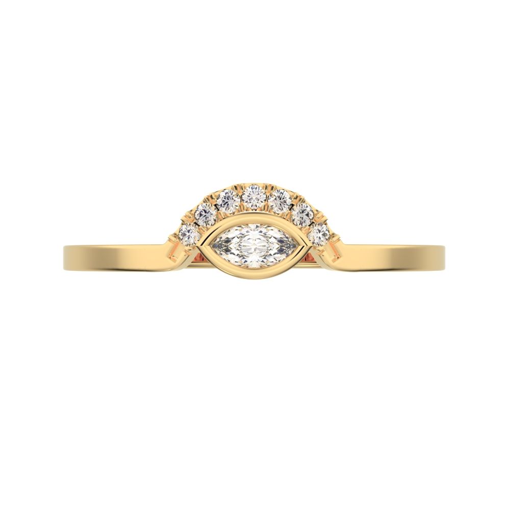0.1525Ct Marquise Cut Simulated Clear Diamond Minimalist Stackable eye curved arc light 14K / 18K Solid Yellow Gold everyday wedding band