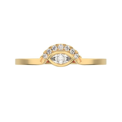 0.1525 ct Marquise Cut Moissanite dainty Minimalist Stackable eye curved arc light 14K / 18K Solid Yellow Gold everyday wedding band