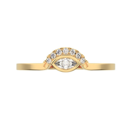 0.1525 ct Marquise Cut Moissanite dainty Minimalist Stackable eye curved arc light 14K / 18K Solid Yellow Gold everyday wedding band