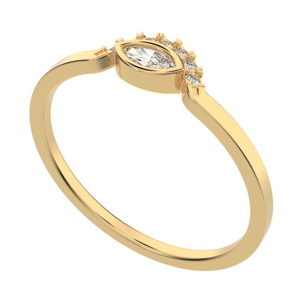 0.1525Ct Marquise Cut Simulated Clear Diamond Minimalist Stackable eye curved arc light 14K / 18K Solid Yellow Gold everyday wedding band