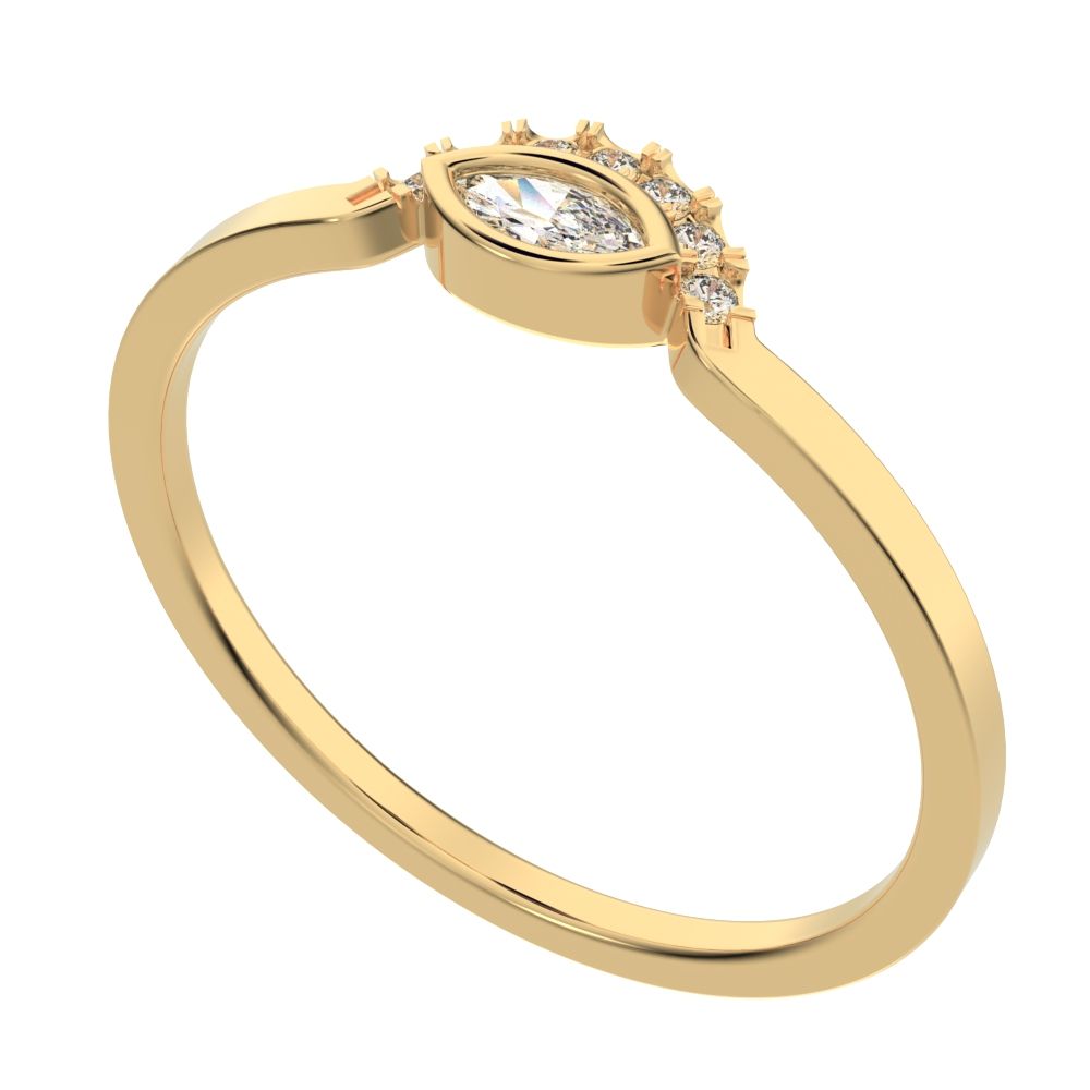 0.1525 ct Marquise Cut Moissanite dainty Minimalist Stackable eye curved arc light 14K / 18K Solid Yellow Gold everyday wedding band