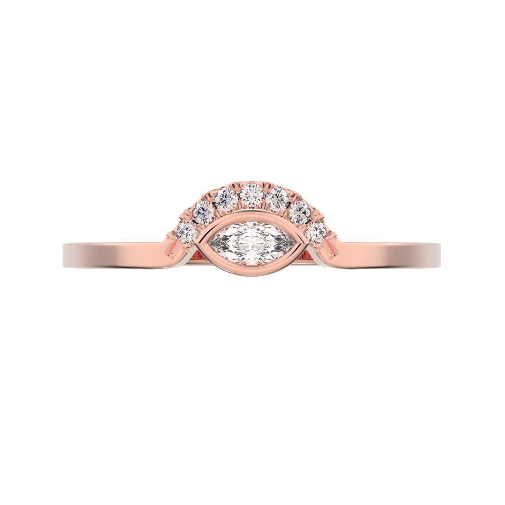 0.1525Ct Marquise Cut Simulated Clear Diamond Minimalist Stackable eye curved arc light 14K / 18K Solid Rose Gold everyday wedding band