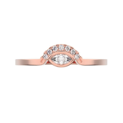 0.1525Ct Marquise Cut Simulated Clear Diamond Minimalist Stackable eye curved arc light 14K / 18K Solid Rose Gold everyday wedding band
