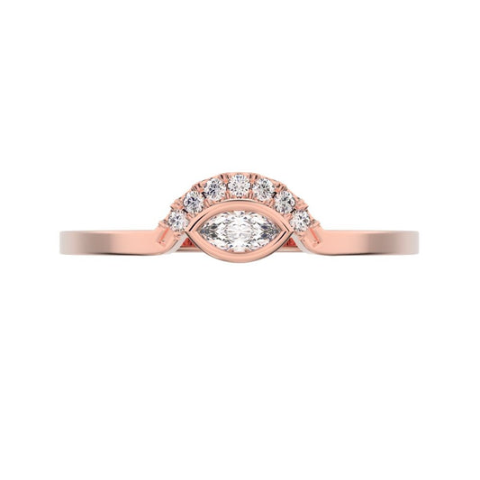 0.1525 ct Marquise Cut Moissanite dainty Minimalist Stackable eye curved arc light 14K / 18K Solid Rose Gold everyday wedding band