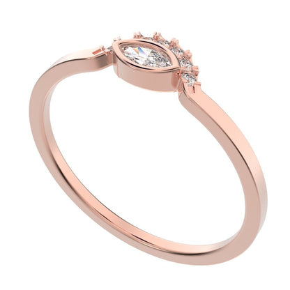 0.1525Ct Marquise Cut Simulated Clear Diamond Minimalist Stackable eye curved arc light 14K / 18K Solid Rose Gold everyday wedding band