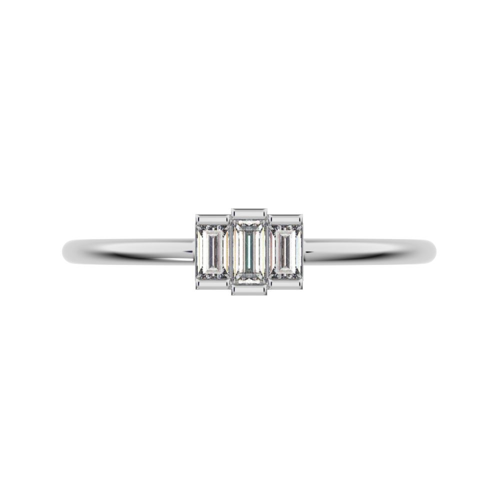 0.16 ct Baguette Cut Moissanite dainty Minimalist Stackable 3 stone simple light 14K / 18K Solid White Gold everyday ring