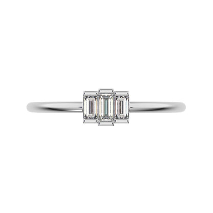 0.16 ct Baguette Cut Moissanite dainty Minimalist Stackable 3 stone simple light 14K / 18K Solid White Gold everyday ring