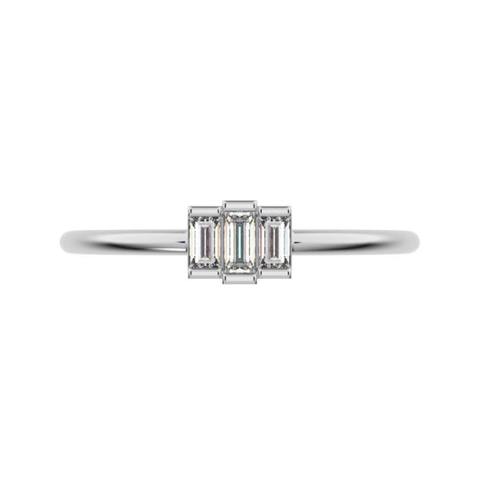 0.16 ct Baguette Cut Moissanite dainty Minimalist Stackable 3 stone simple light 14K / 18K Solid White Gold everyday ring