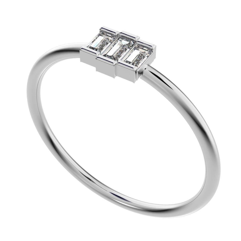 0.16 ct Baguette Cut Moissanite dainty Minimalist Stackable 3 stone simple light 14K / 18K Solid White Gold everyday ring
