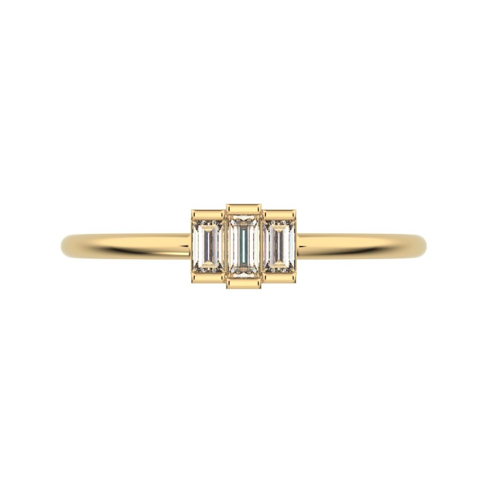 0.16 ct Baguette Cut Simulated Clear Diamond dainty Minimalist Stackable 3 stone simple light 14K / 18K Solid Yellow Gold everyday ring