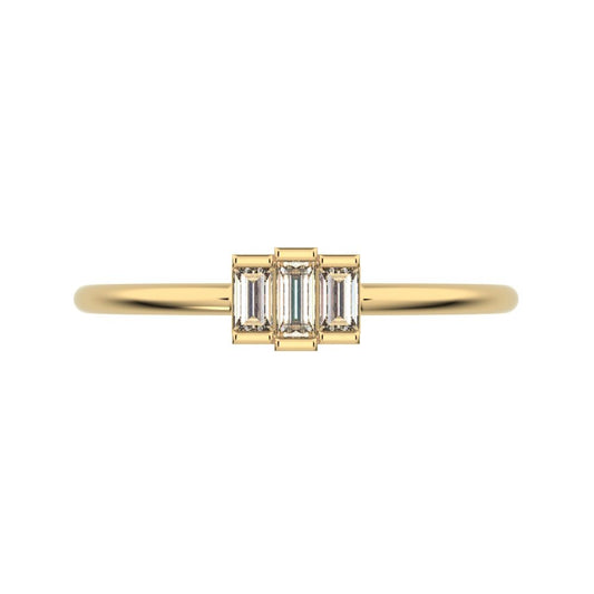 0.16 ct Baguette Cut Simulated Clear Diamond dainty Minimalist Stackable 3 stone simple light 14K / 18K Solid Yellow Gold everyday ring