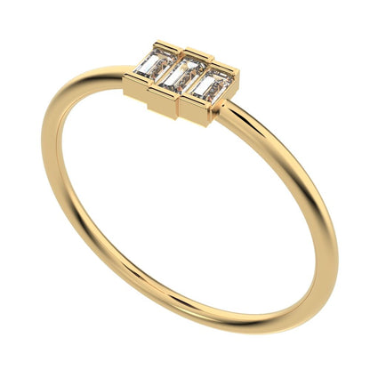 0.16 ct Baguette Cut Moissanite dainty Minimalist Stackable 3 stone simple light 14K / 18K Solid Yellow Gold everyday ring