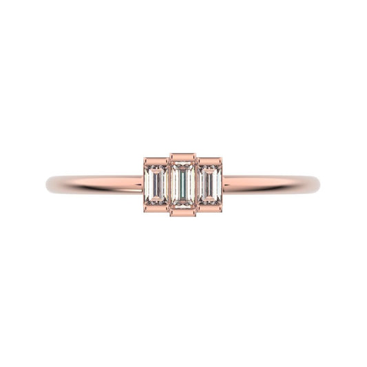 0.16 ct Baguette Cut Simulated Clear Diamond dainty Minimalist Stackable 3 stone simple light 14K / 18K Solid Rose Gold everyday ring