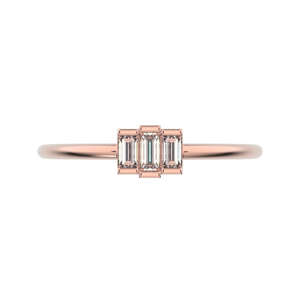 0.16 ct Baguette Cut Moissanite dainty Minimalist Stackable 3 stone simple light 14K / 18K Solid Rose Gold everyday ring